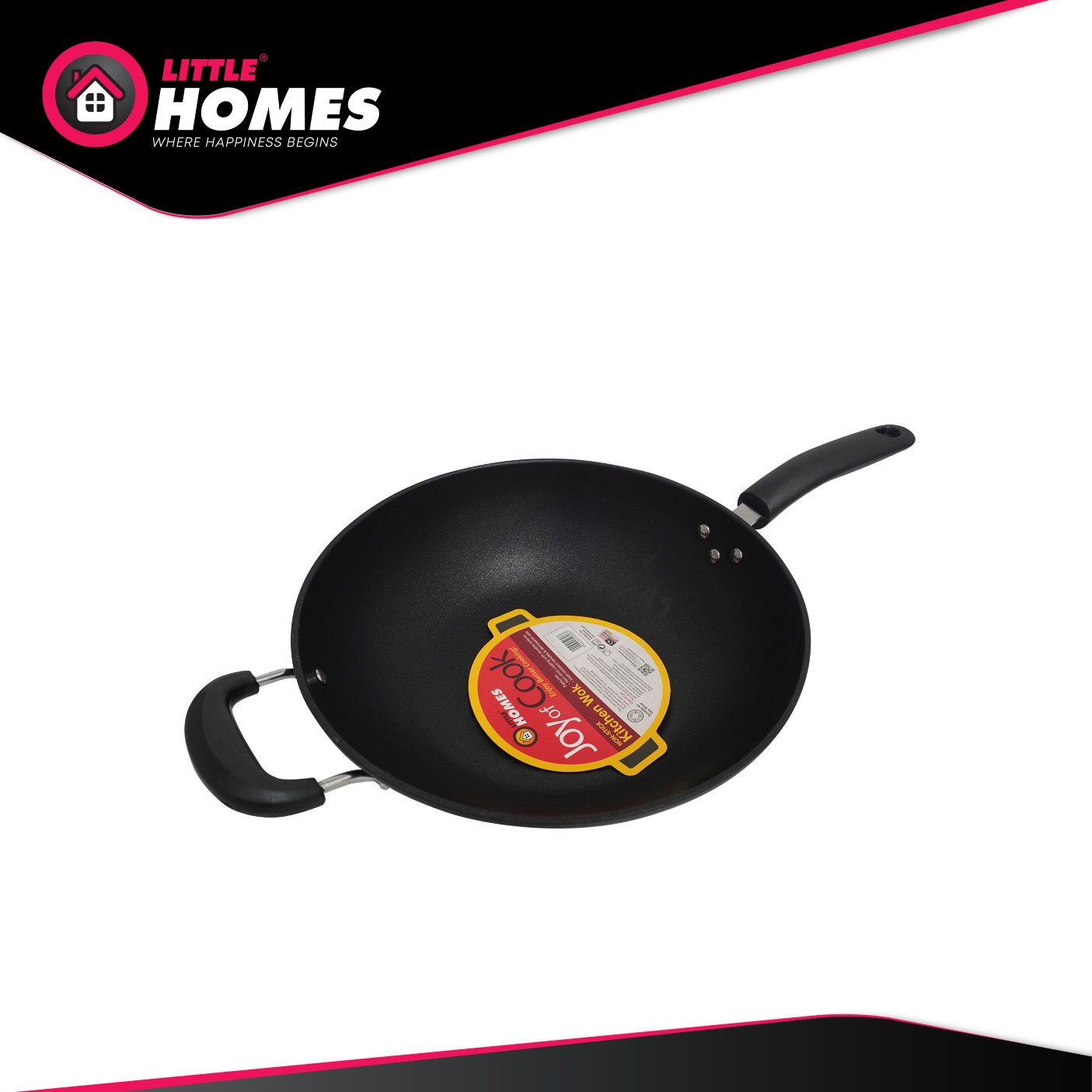 Little Homes Non Stick Frying Wok 32cm Non-Stick Coating with Durable Exterior and Heat Resistant Handle