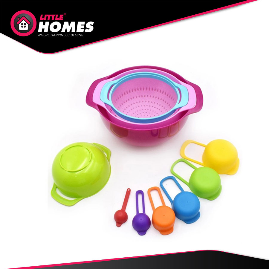 Little Homes Baking Multi Functional Premium Bakery Tools Set of 10pcs Creative & Colorful Mixing Bowl & Measuring Cup