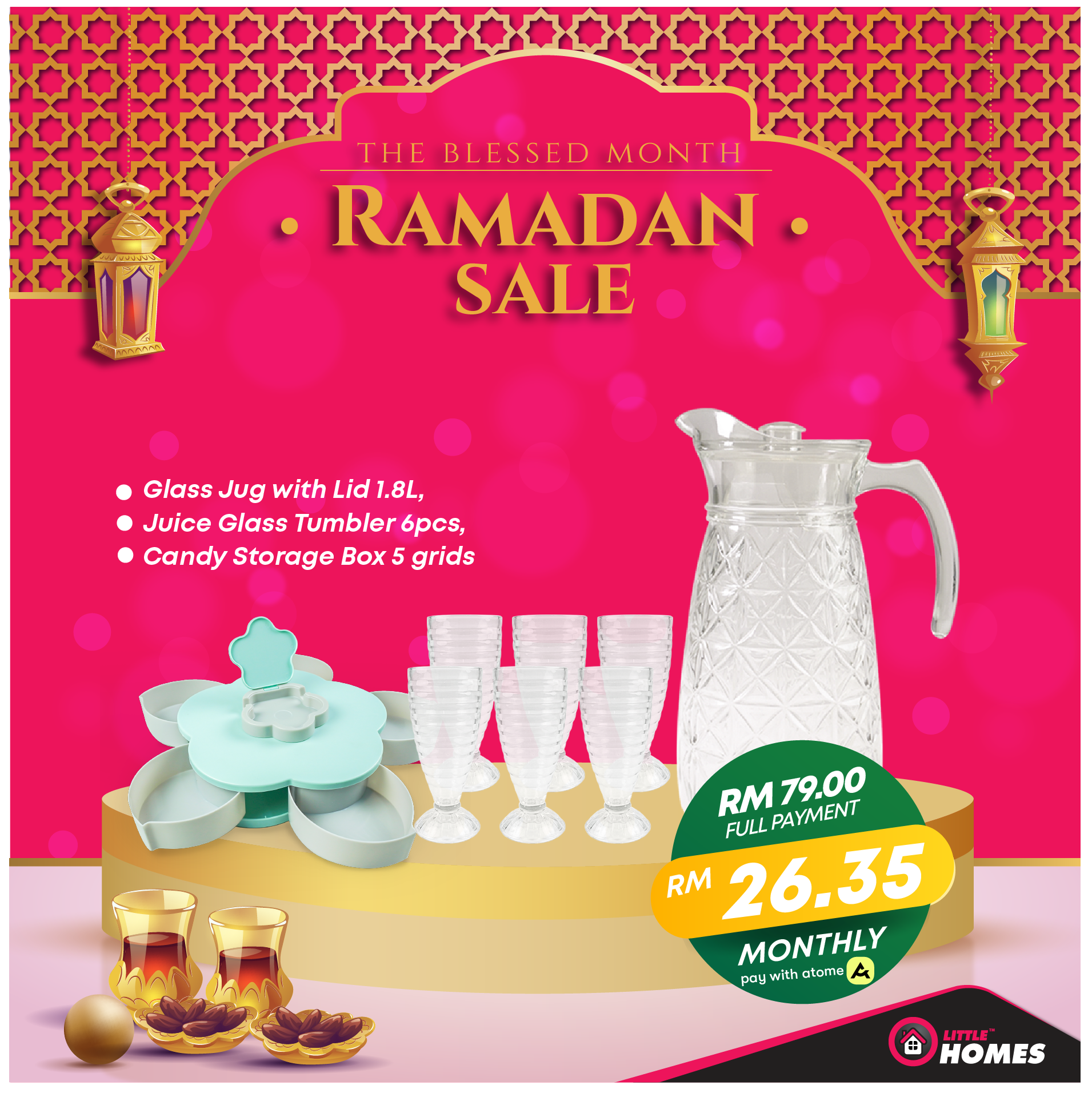Little Homes 32cm Jumbo Pot & Frying Wok with 3pcs Saucepan #HomeyRaya23 Ramadan Bundle Sale RM159.00 *Available for RM53.00 of 3payments with Atome*