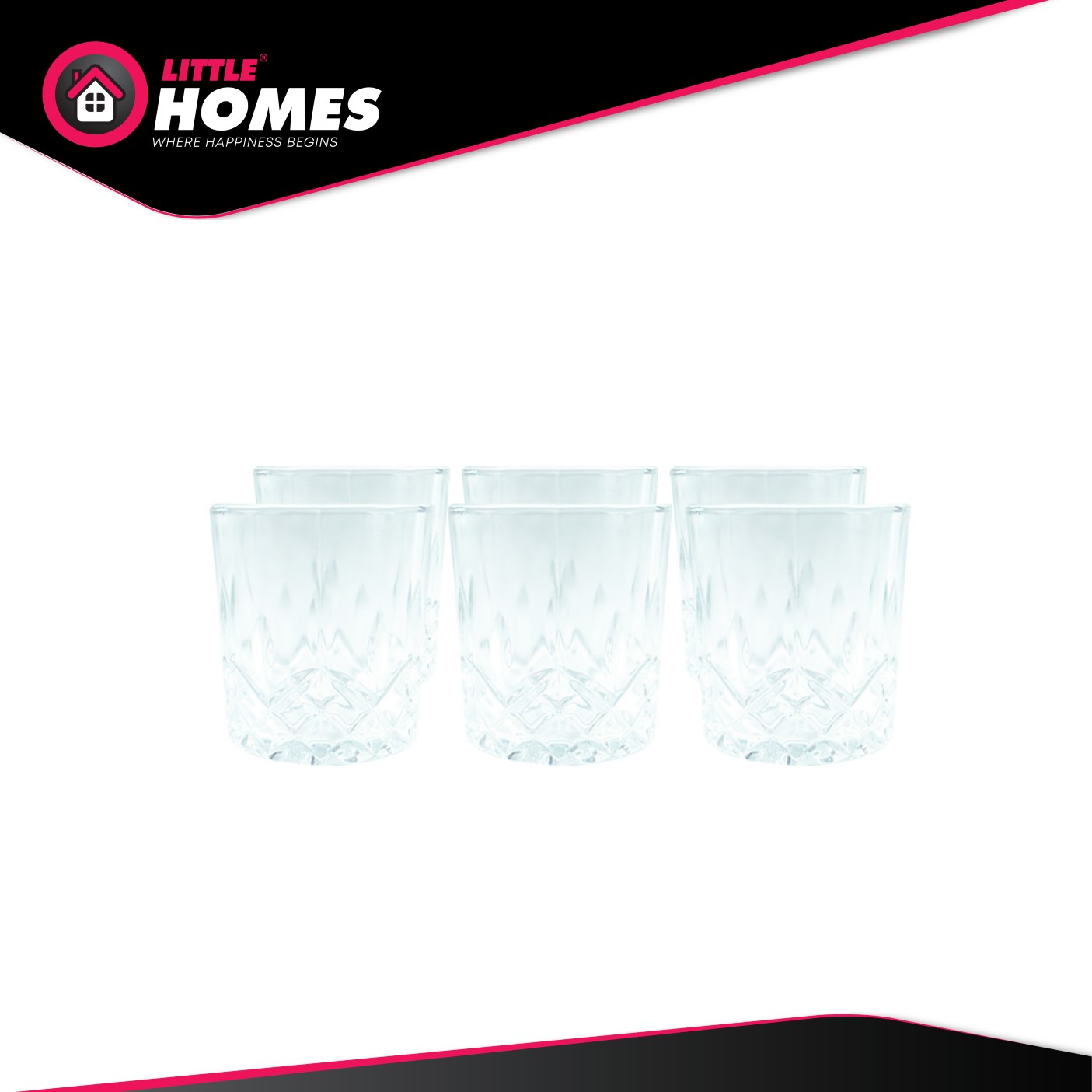 Little Homes 8 Oz Glass Tumbler 6pcs Drinkware Set - Diamond Design