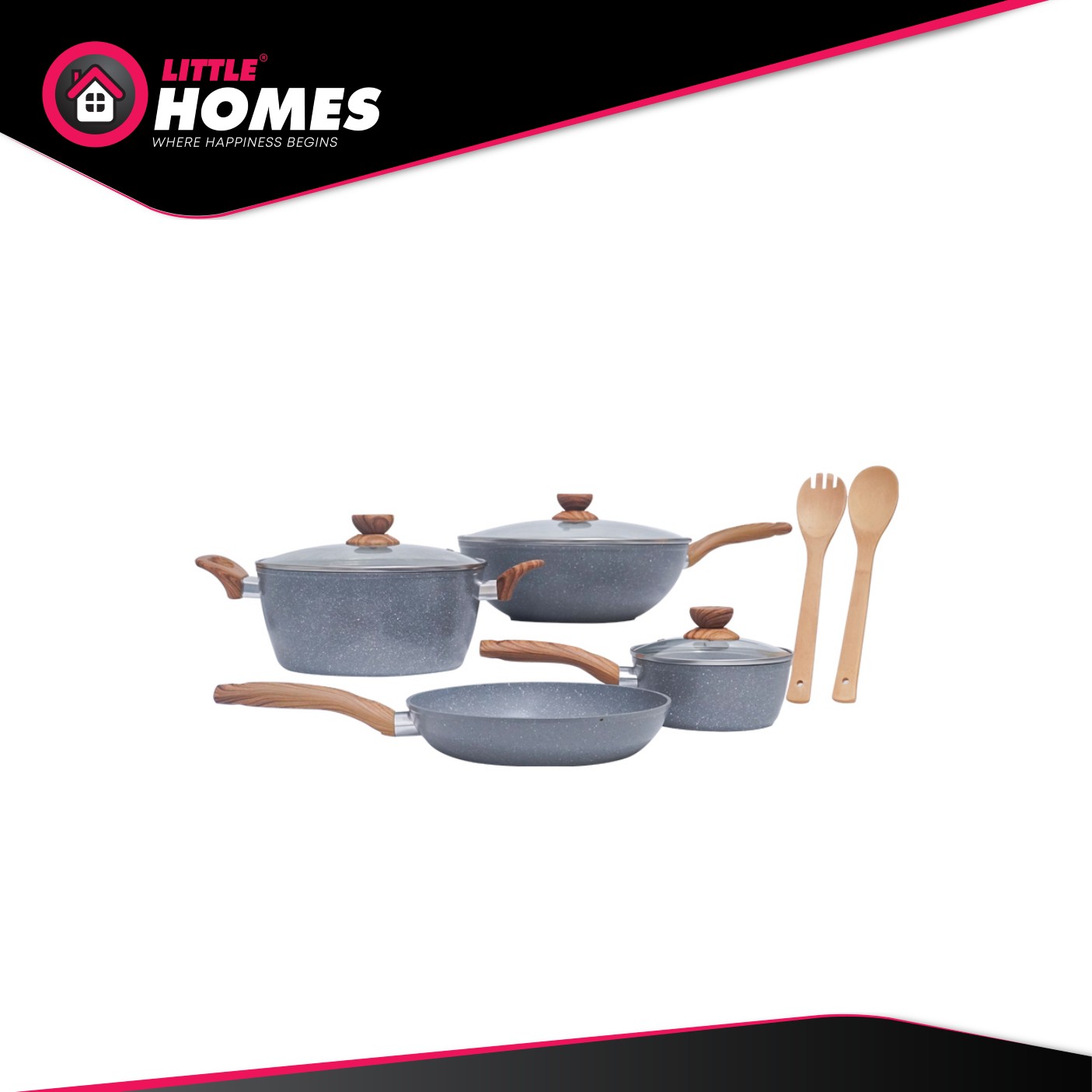 Jo's by LH Marble Elegant Non Stick Cookware Set 9pcs with Free Gift Cooking Utensils