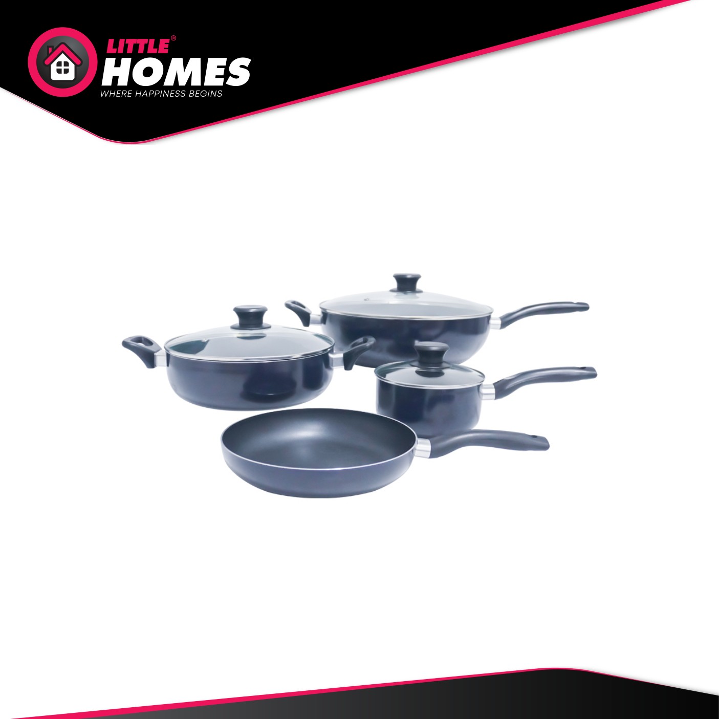 Little Homes Favourite Blue Pan Set 4 Sizes with Glass Lid