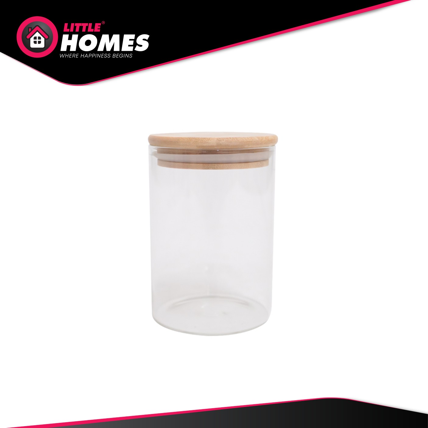 Little Homes Glass Canister with Wooden Lid Airtight Glass Jar 500ml / 1000ml