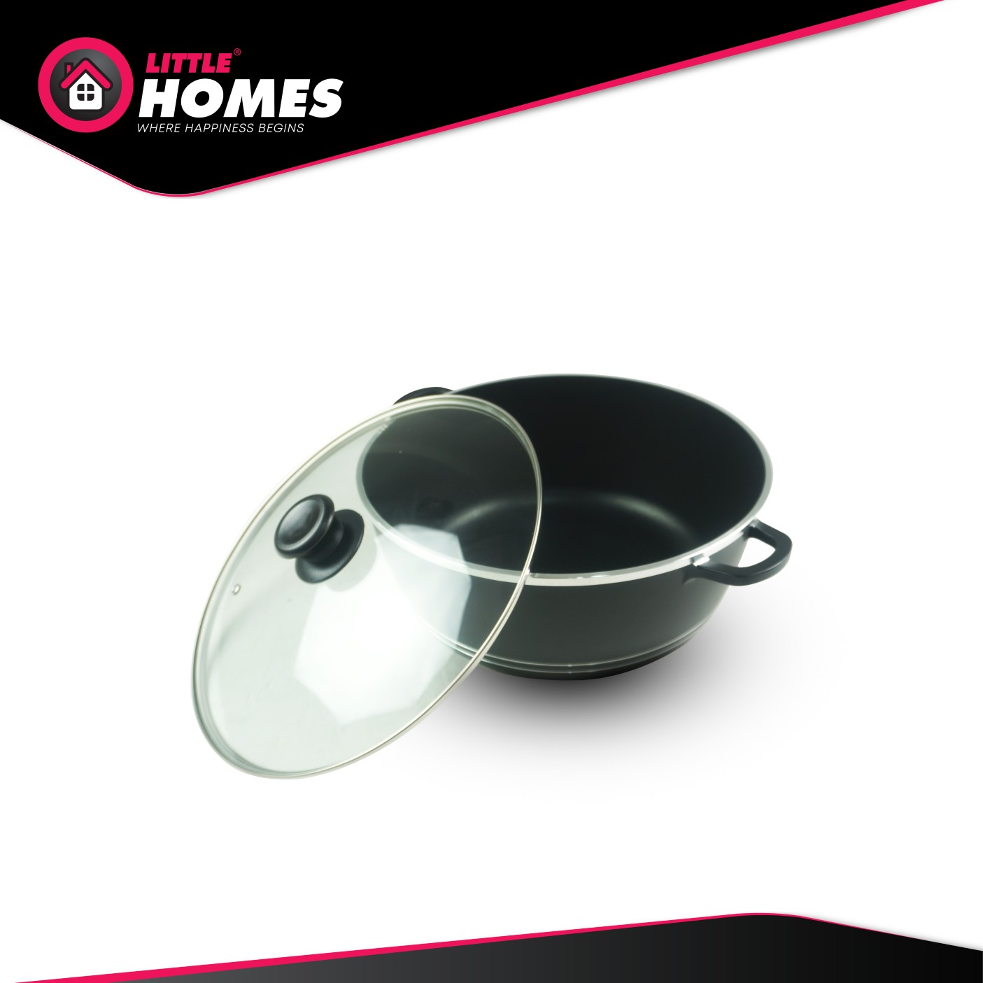 Little Homes Non Stick Jumbo Pot 32cm Die Casting Cookware with Glass Lid 
