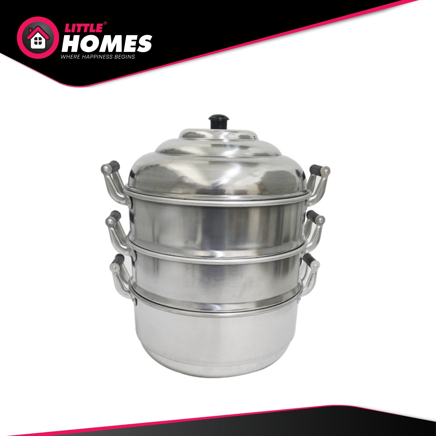 Little Homes Aluminium 3 Tiers/Layers Large Capacity 30cm Steamer Pot 