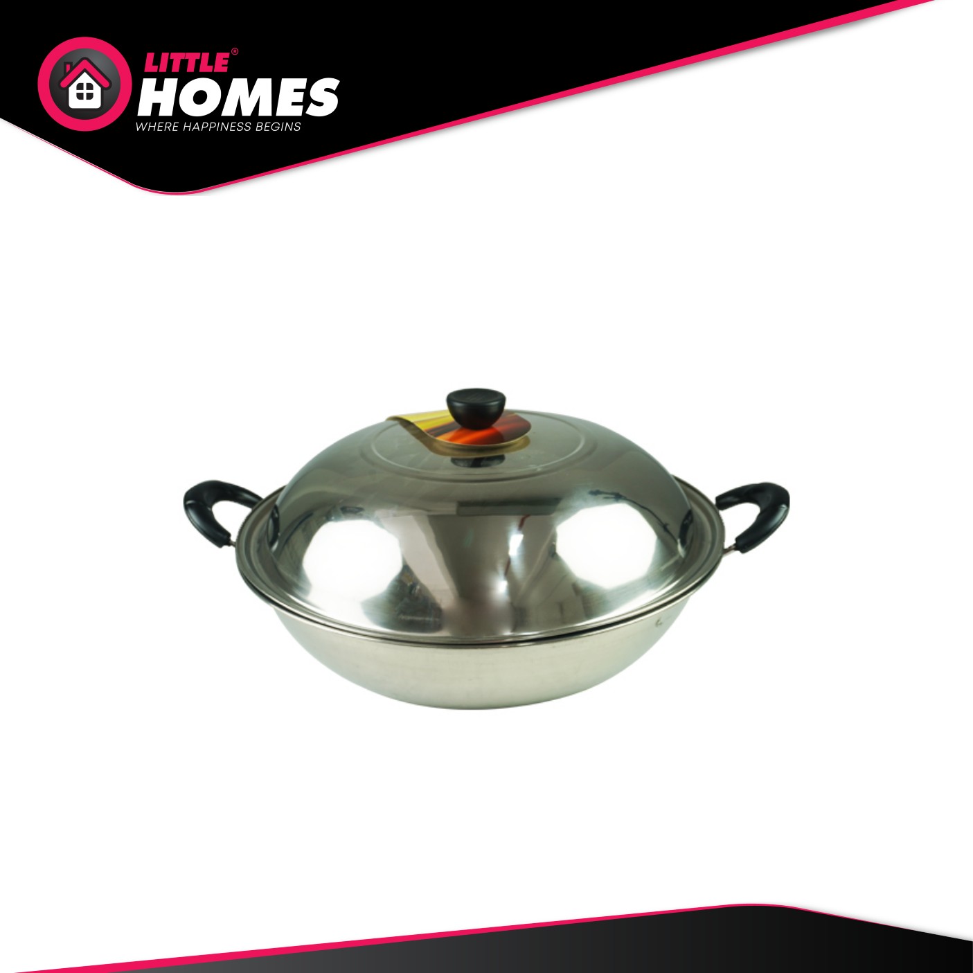 Little Homes Stainless Steel Open Wok 38cm With Wok Lid Set