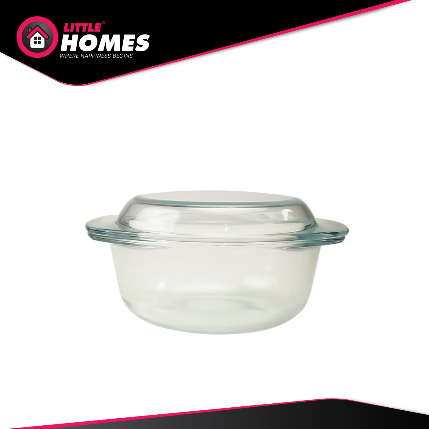Little Homes 1.5L Tempered Glass Casserole Serving Bowl with Glass Lid