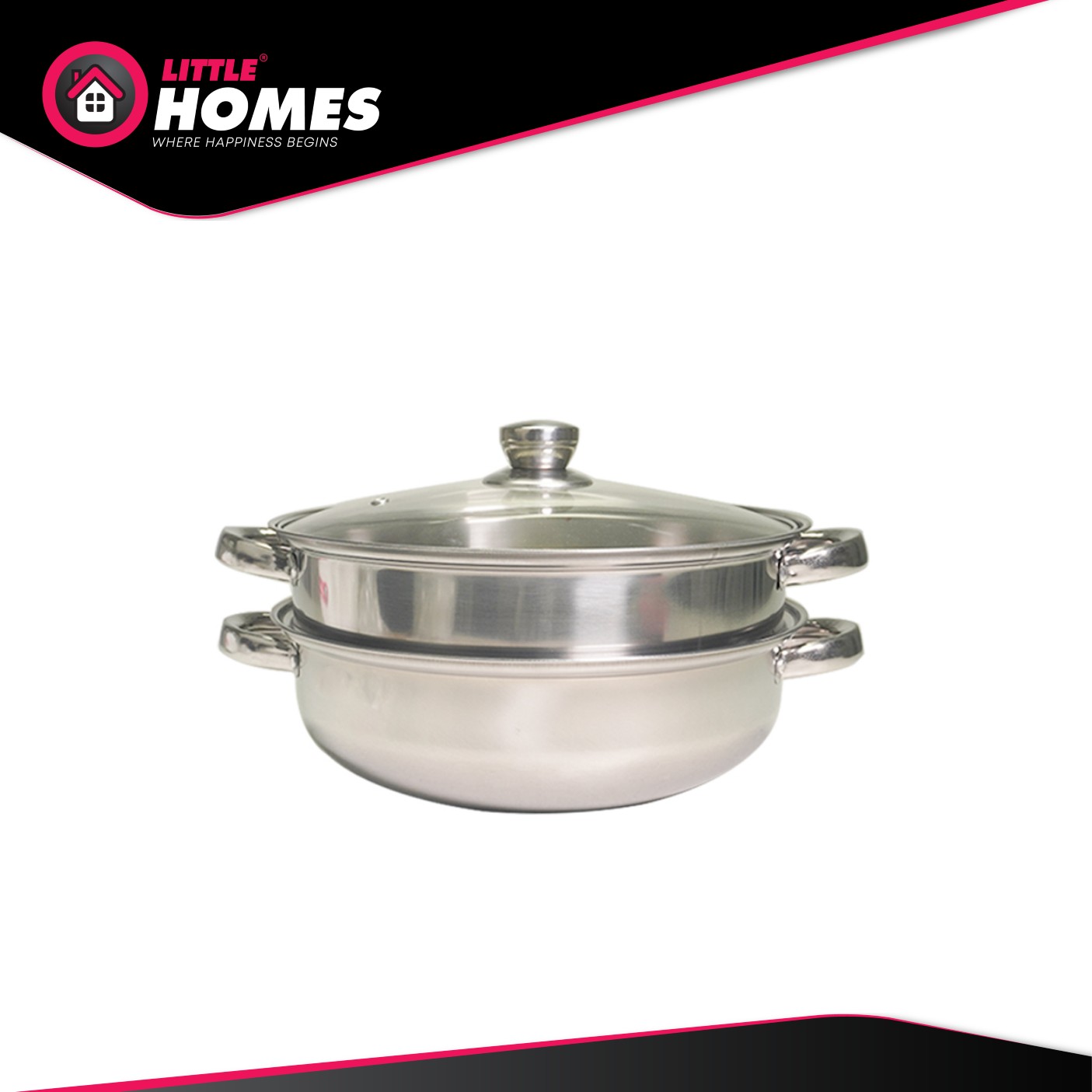 Little Homes Stainless Steel Multi Functional Steamer/Steamer Cooking Pot/Induction Hot Pot/Steamboat Pot with Tempered Glass Lid