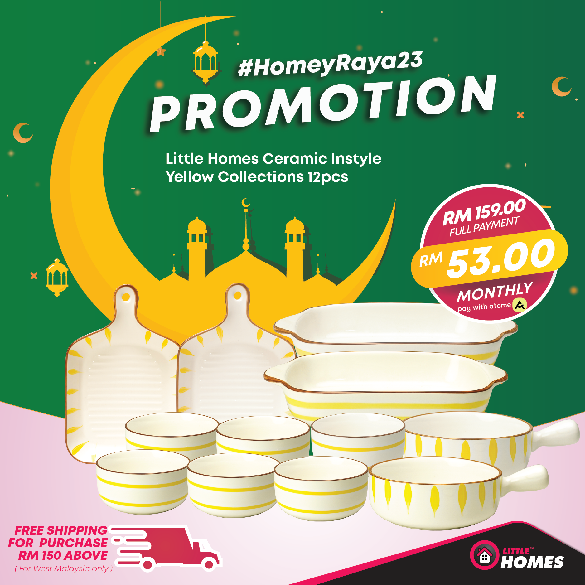 Little Homes Ceramic Instyle Yellow Collections 12pcs Set Homeyraya23 Promotion RM159 *Available for RM53.00 of 3payments with Atome*