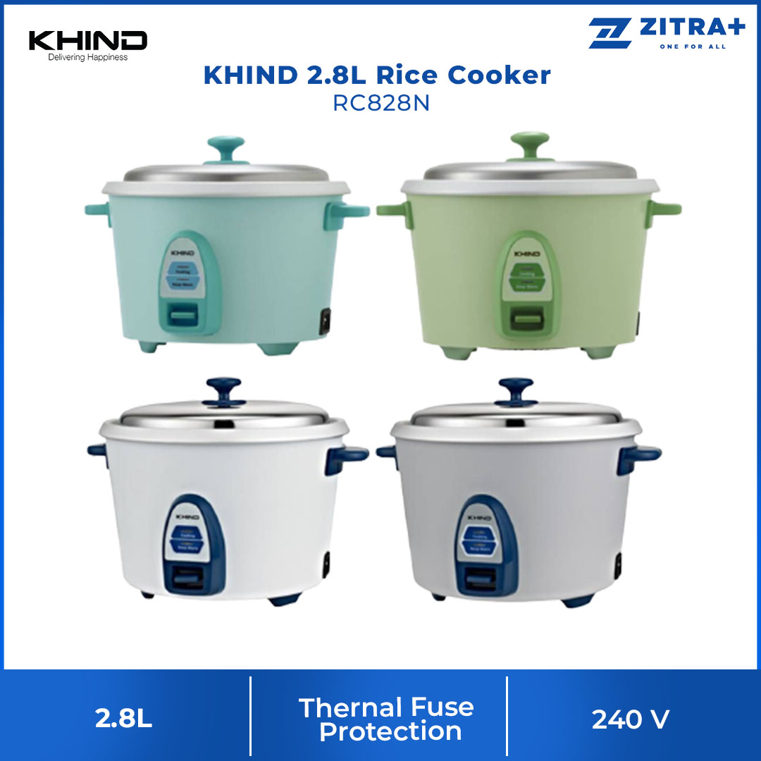 KHIND 2.8L Rice Cooker RC828N | Optimal Keep Warm Function | Thermal Fuse Protection to Prevent Overheating | Stainless Steel Cover | Rice Cooker with 2 Year Warranty