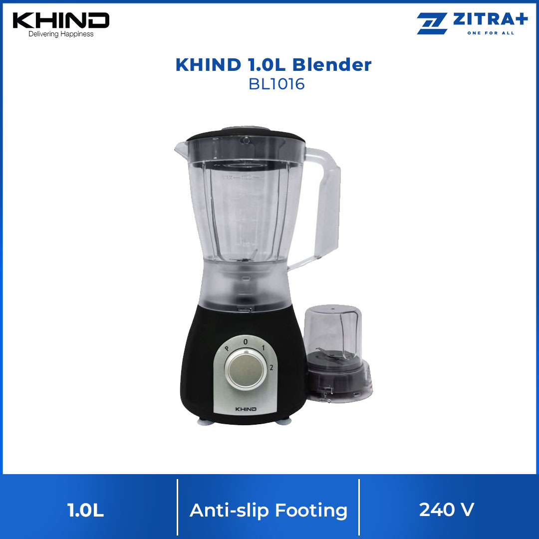 KHIND 1L Blender BL1016 | With Safety Device for Safe Blending Protection | Stainless Steel Cutting Blade | With Multipurpose Grinder | 2 Selection Speeds with Pulse Function | Blender with 2 Years Warranty