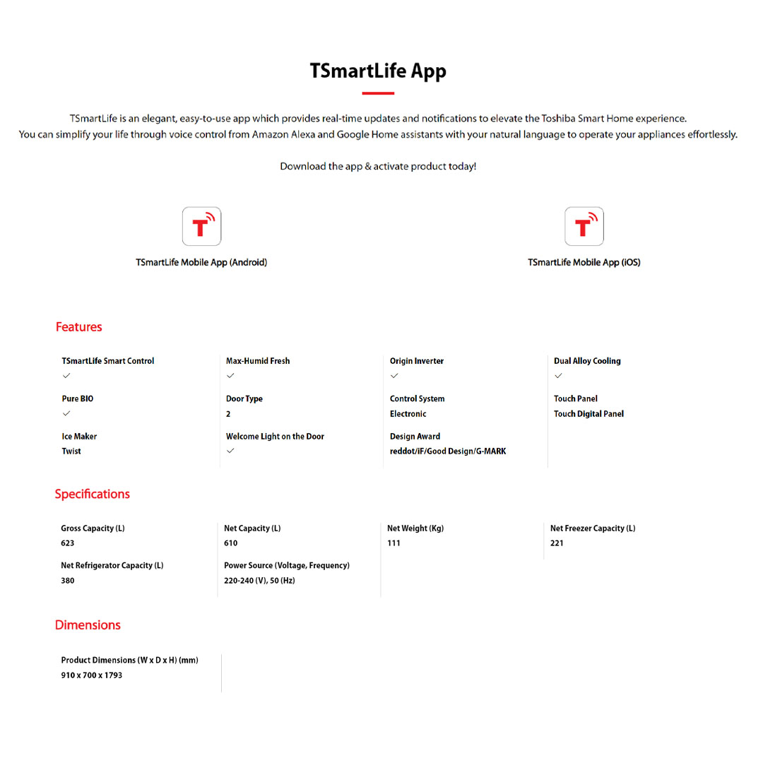 TOSHIBA 623L Side by Side Origin Inverter Refrigerator GR-RS780WI-PGY(22)  | Dual Alloy Cooling | Pure Bio | Touch Digital Panel | Twist Ice Maker | TSmartLife Smart Control |  Refrigerator with 1 Year Warranty