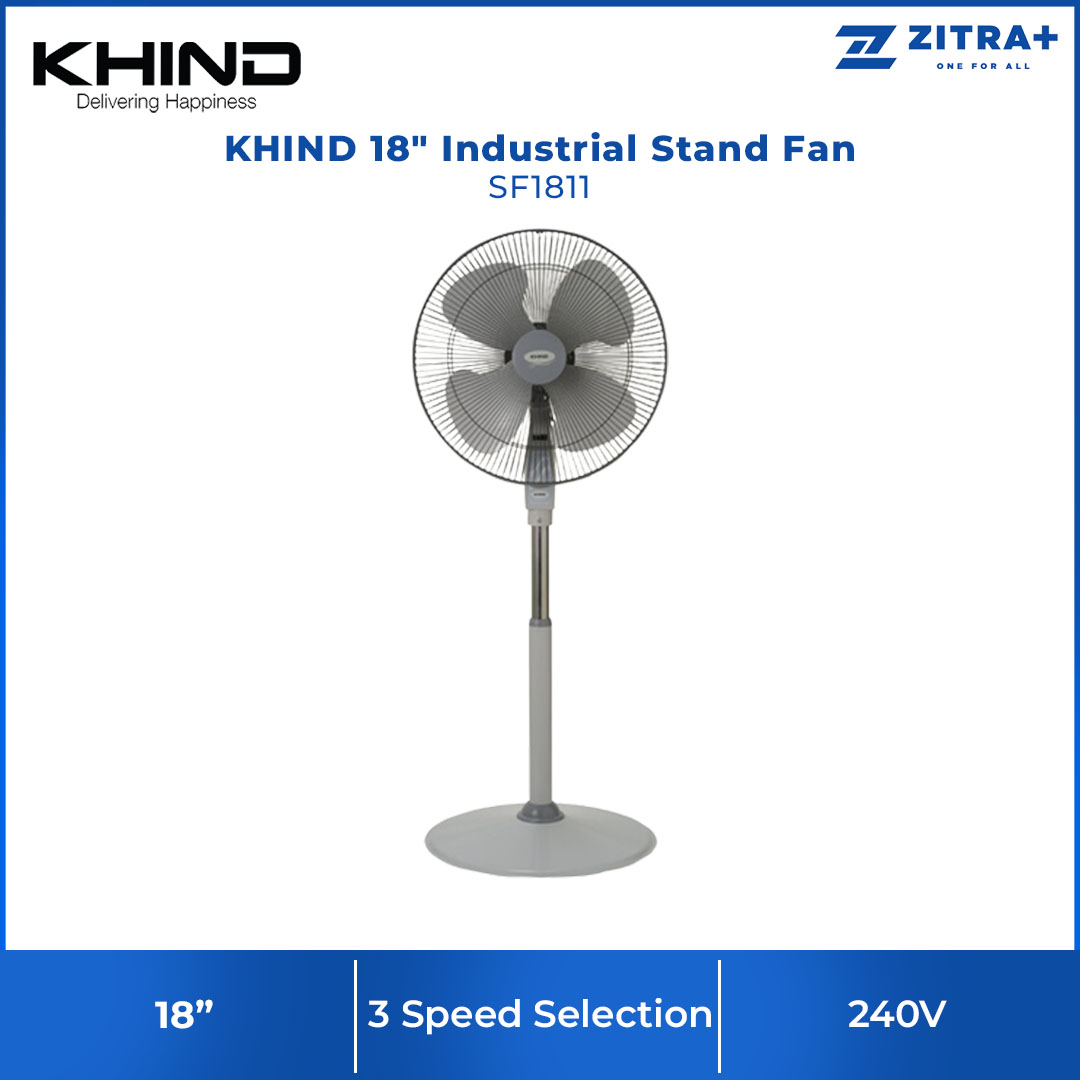 KHIND 18" Industrial Stand Fan SF1811 | Built-in Safety Thermal Fuse | 3 Speed Selection | High Air Delivery | Stand Fan with 1 Year General Warranty & 3 Years Motor Warranty
