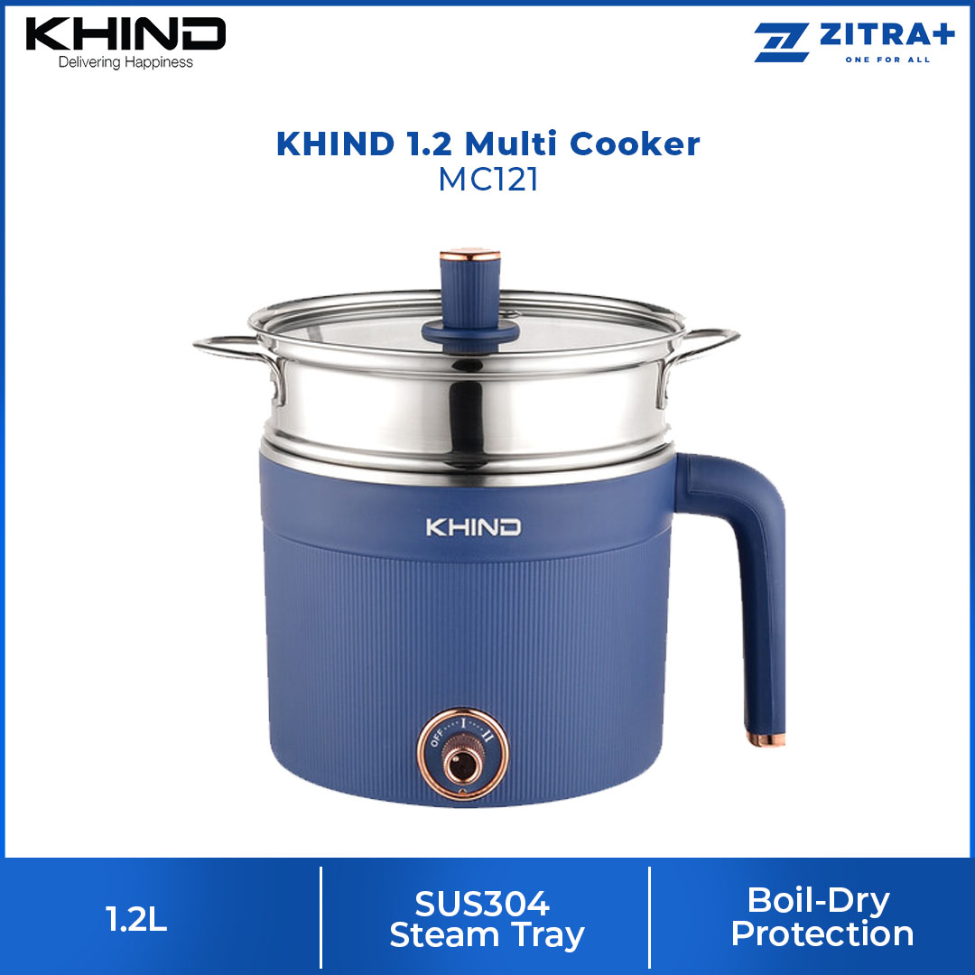 KHIND 1.2 Multi Cooker MC121 | SUS304 Steam Tray | Boil-Dry Protection | 2 Gear Power Control | Multi Cooker with 1 Year Warranty