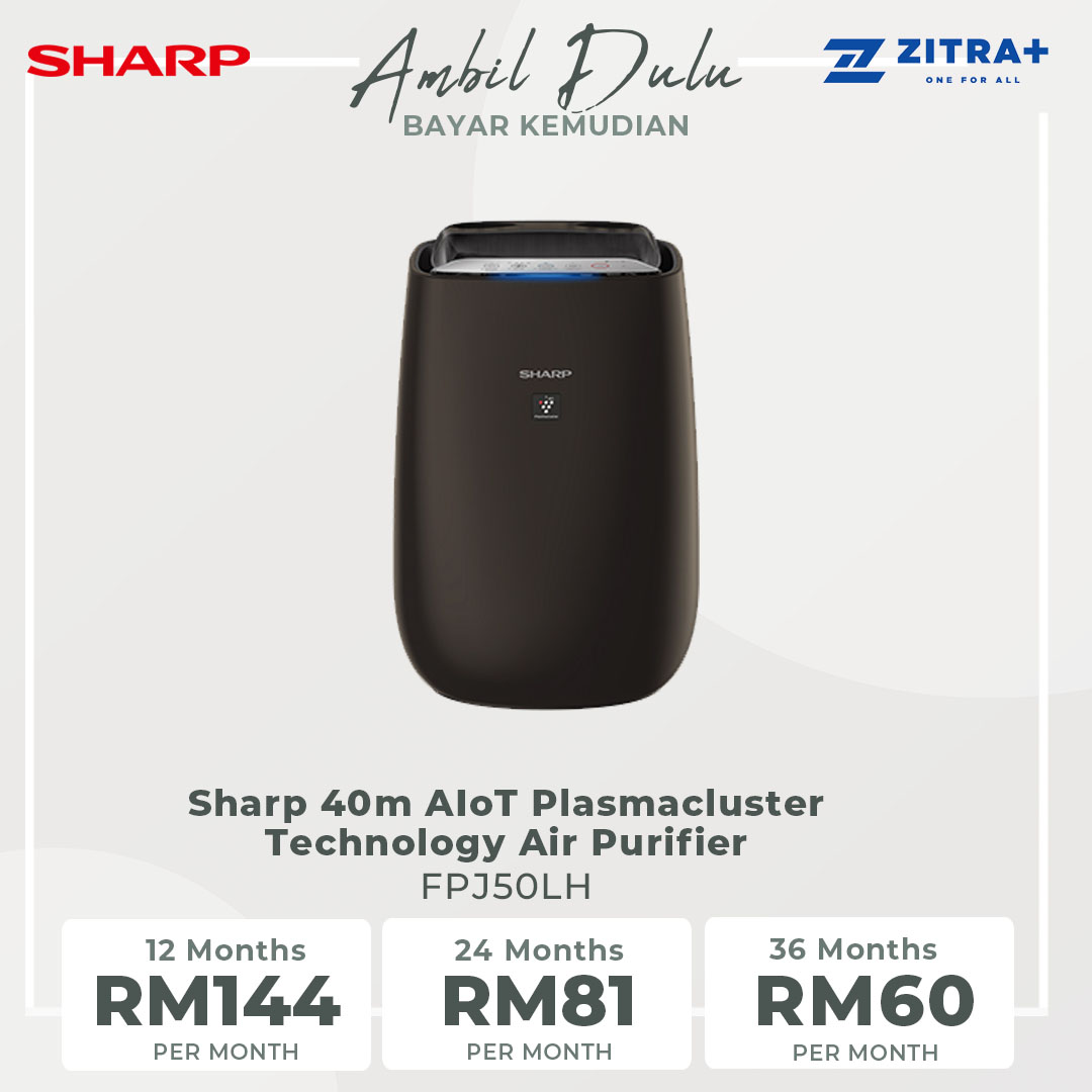 Sharp  40m² AIoT Plasmacluster Technology Air Purifier FPJ50LH | Inverter Operation | Auto Restart | Deodorization | Pre-Filter | Light Control Button | HEPA | Air Purifier with 1 Year Warranty