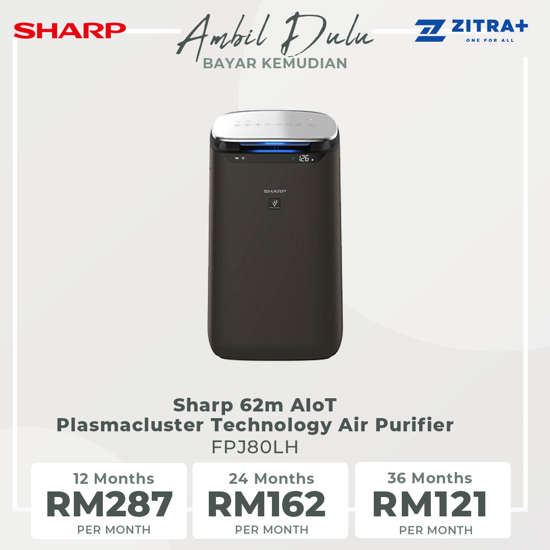 Sharp  62m² AIoT Plasmacluster Technology Air Purifier FPJ80LH | Coverage Area is 62m² | Inverter Operation | Child Lock | Auto Restart | Timer | Eliminates Odors | Remote Control | Air Purifying | Air Purifiers with 1 Year Warranty