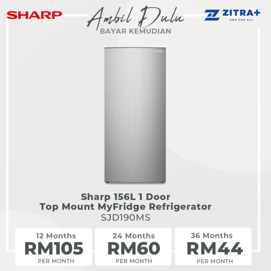 SHARP 156L 1 Door Top Mount Non-Inverter Refrigerator SJD190MS | Utility Box | Meat Case | Extra Big Freezer Compartment | Refrigerator with 1 Year General Warranty & 5 Years Compressor Warranty