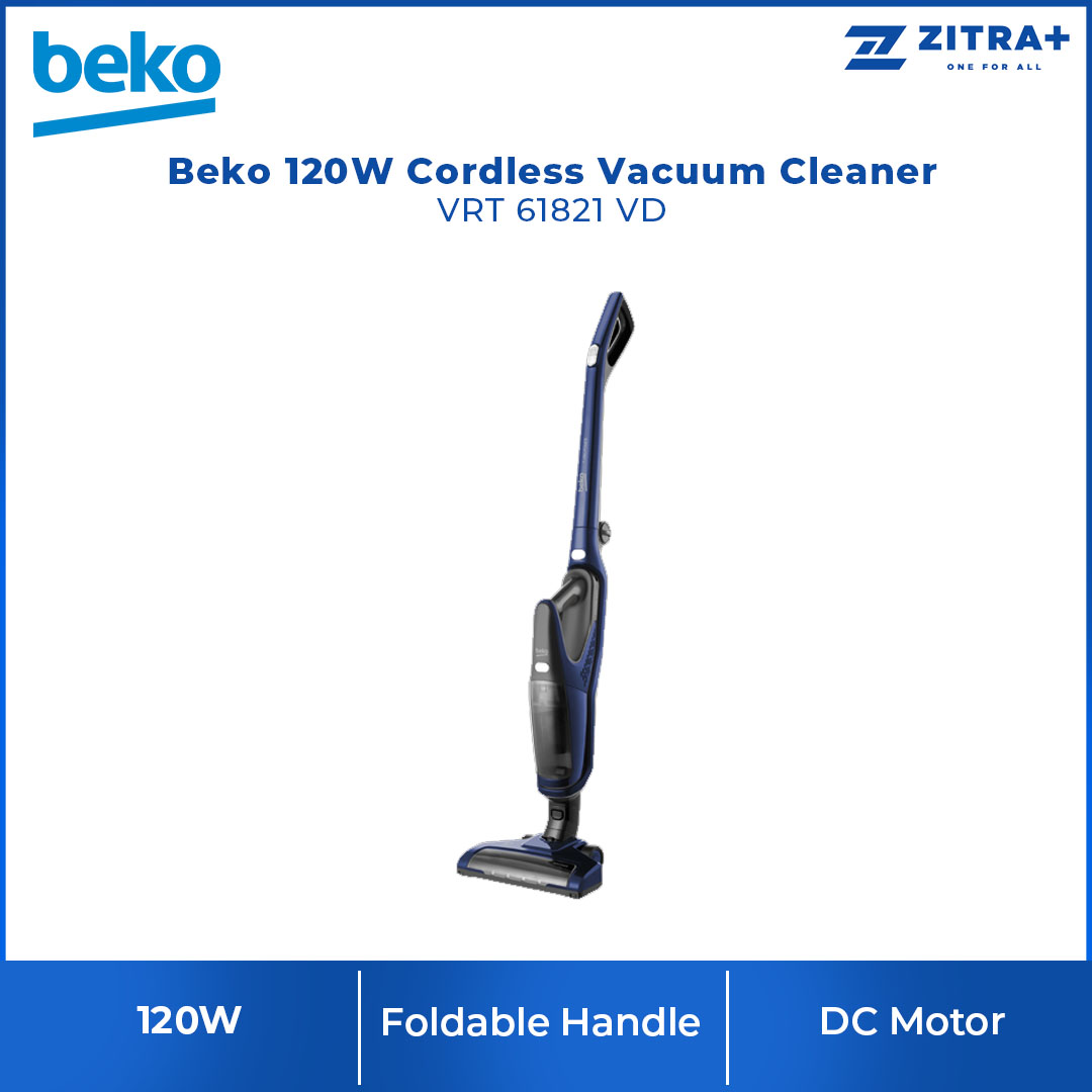 Beko 120W Cordless Vacuum Cleaner VRT 61821 VD | 70min Running Time | 11W Suction Power | Rechargeable Battery | Foldable Handle | Vacuum Cleaner with 2 Years Warranty