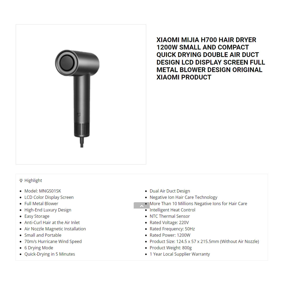 Xiaomi Mijia H700 High Speed Anion Hair Dryer