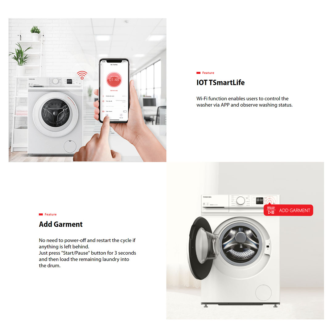 TOSHIBA 8.5KG Front Load Inverter Washing Machine TW-BL95A4M(WK) | Ultra Fine Bubble | Origin Inverter | Steam Wash | Drum Clean | IOT TSmartLife | Add Garment | Washing Machine with 2 Year General Warranty & 2 Year Panel Warranty & 10 Year Motor Warranty