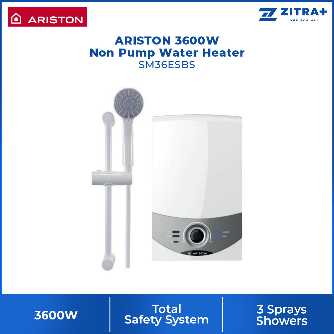 ARISTON 3600W Non Pump Electric Instant Water Heater SM36ESBS | 3 Sprays Shower | Protection From Water Splash | Double Pole ELCB | Water Heater with 1 Year General Warranty & 5 Years Heating Element Warranty