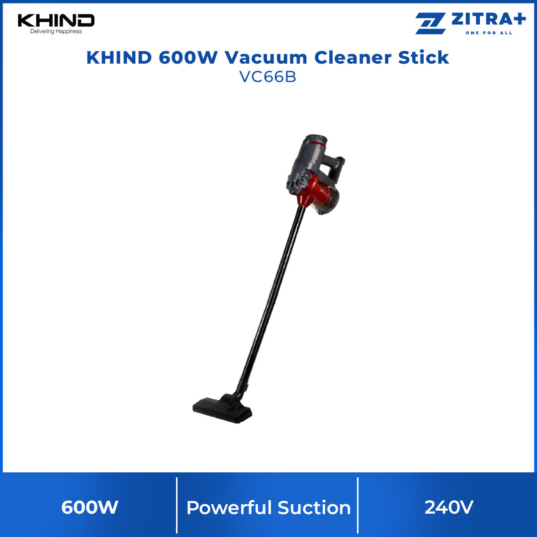 KHIND 600W Stick Vacuum Cleaner VC66B | Cyclonic system with HEPA filter | Powerful Suction | Motor Overheat Safety Protection | Vacuum Cleaner with 1 Year Warranty