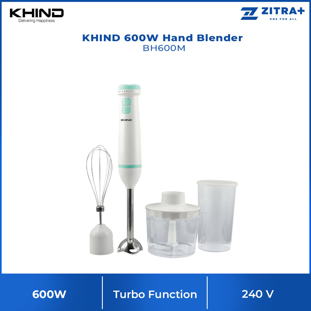 KHIND 600W Hand Blender BH600M | Stepless Variable Speed | Turbo Function | Rust Free Stainless Steel | Hand Blender with 1 Year Warranty