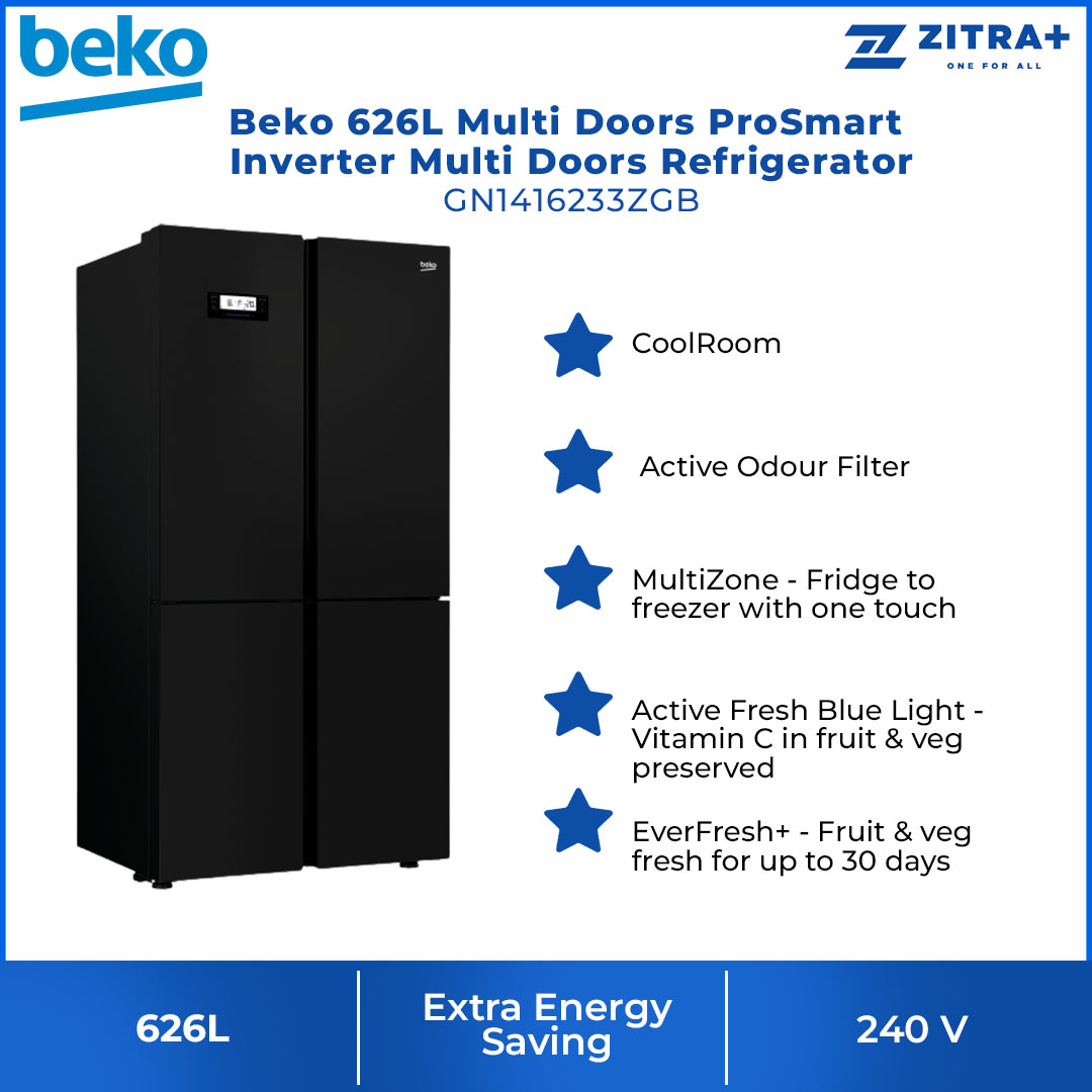 Beko 626L Multi Doors ProSmart Inverter Multi Doors Refrigerator GN1416233ZGB | EverFresh+ | Active Fresh Blue Light | MultiZone | Active Odour Filter | Refrigerator with 2 Years General Warranty & 12 Years Compressor Warranty