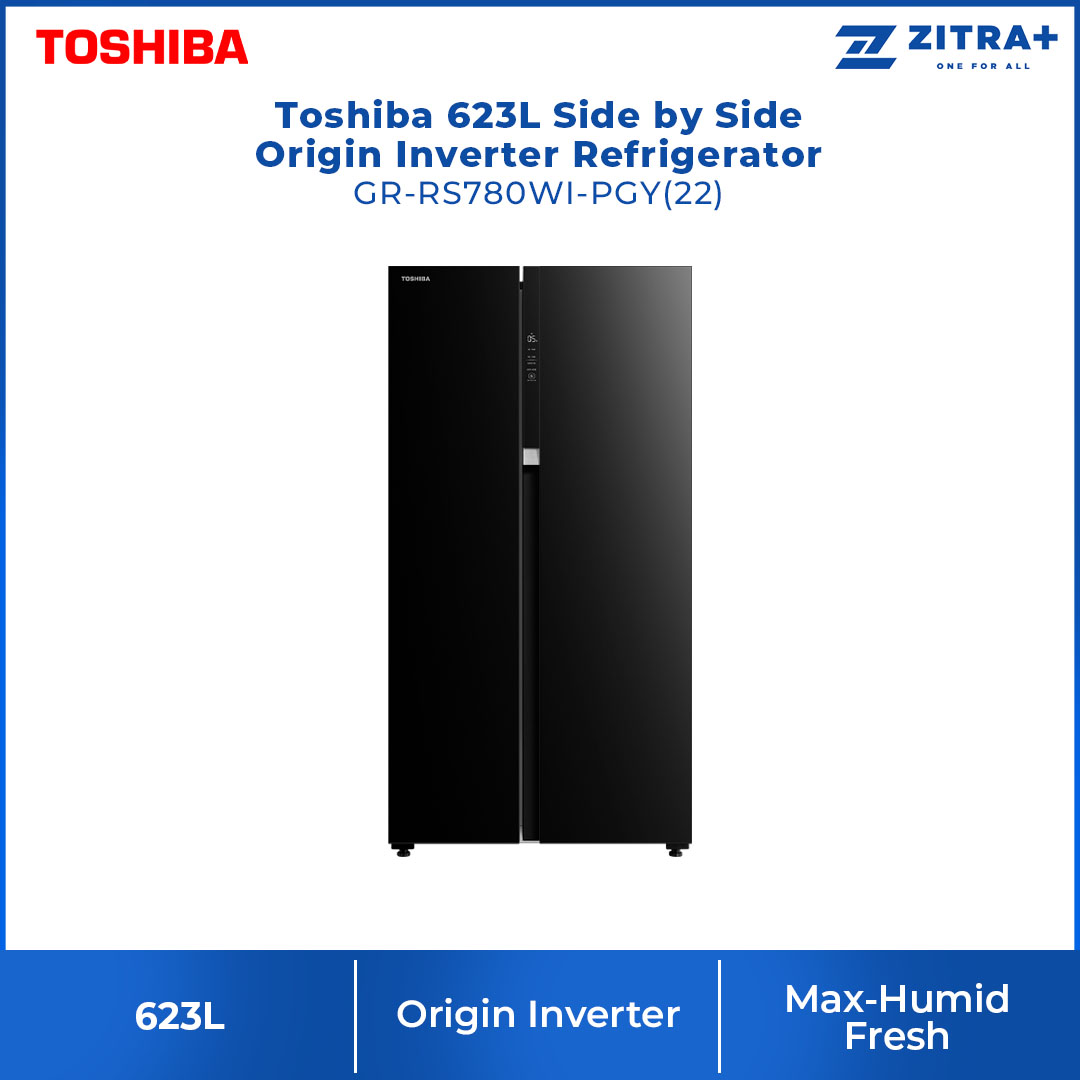 TOSHIBA 623L Side by Side Origin Inverter Refrigerator GR-RS780WI-PGY(22)  | Dual Alloy Cooling | Pure Bio | Touch Digital Panel | Twist Ice Maker | TSmartLife Smart Control |  Refrigerator with 1 Year Warranty