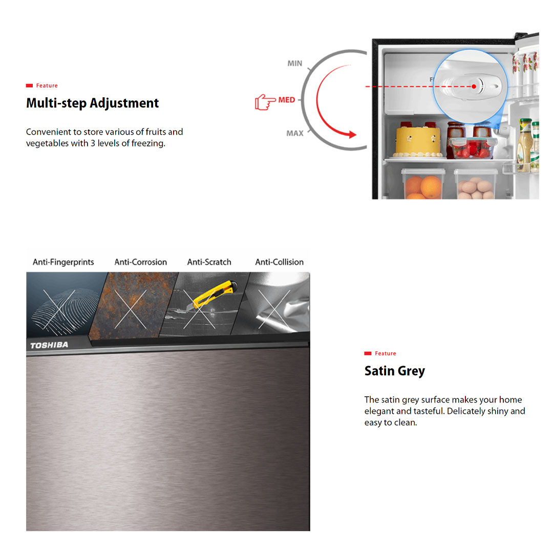 Toshiba 165L Single Door Refrigerator GR-RD208CM-DMY(37) | Low Frost Technology | Defrosting System | HIPS Inner Tank | Frozen Zone | Multi-Step Adjustment | Refrigerator With 1 Year Warranty