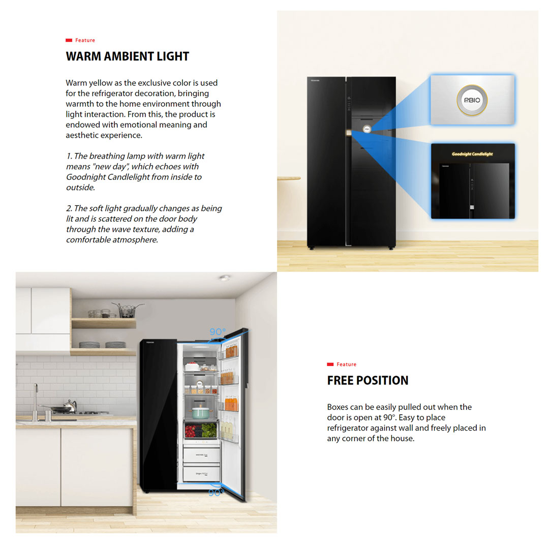 TOSHIBA 623L Side by Side Origin Inverter Refrigerator GR-RS780WI-PGY(22)  | Dual Alloy Cooling | Pure Bio | Touch Digital Panel | Twist Ice Maker | TSmartLife Smart Control |  Refrigerator with 1 Year Warranty