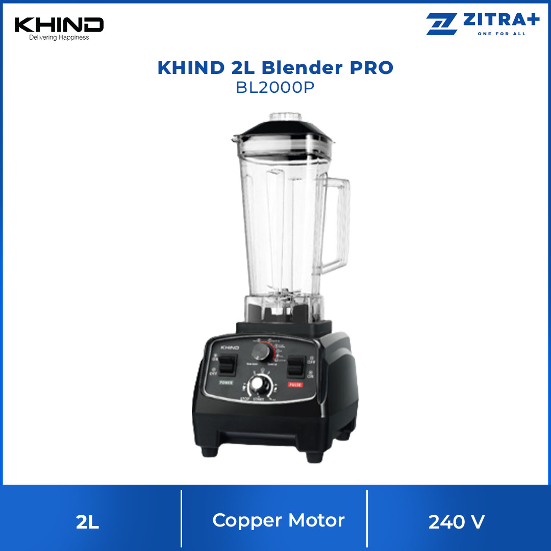 KHIND 2L Multifunction Blender PRO BL2000P | 6 Points Stainless Steel Blades | Pulse Function | Whole Copper Motor | Variable Speeds & Timer Selection | Blender with 1 Year Warranty