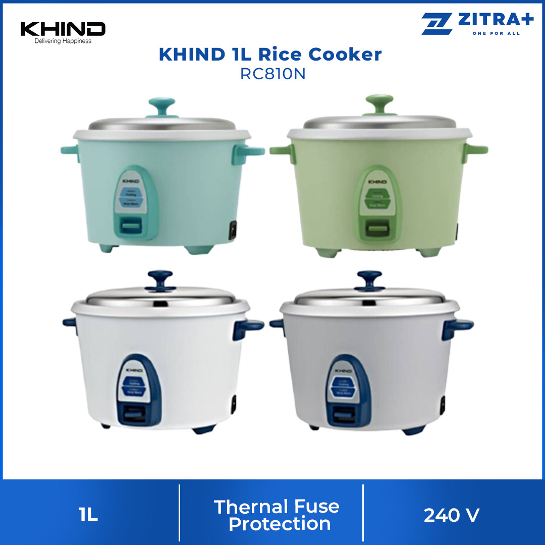 KHIND 1.0L Rice Cooker RC810N | Optimal Keep Warm Function | Thermal Fuse Protection to Prevent Overheating | Stainless Steel Cover | Rice Cooker with 2 Years Warranty