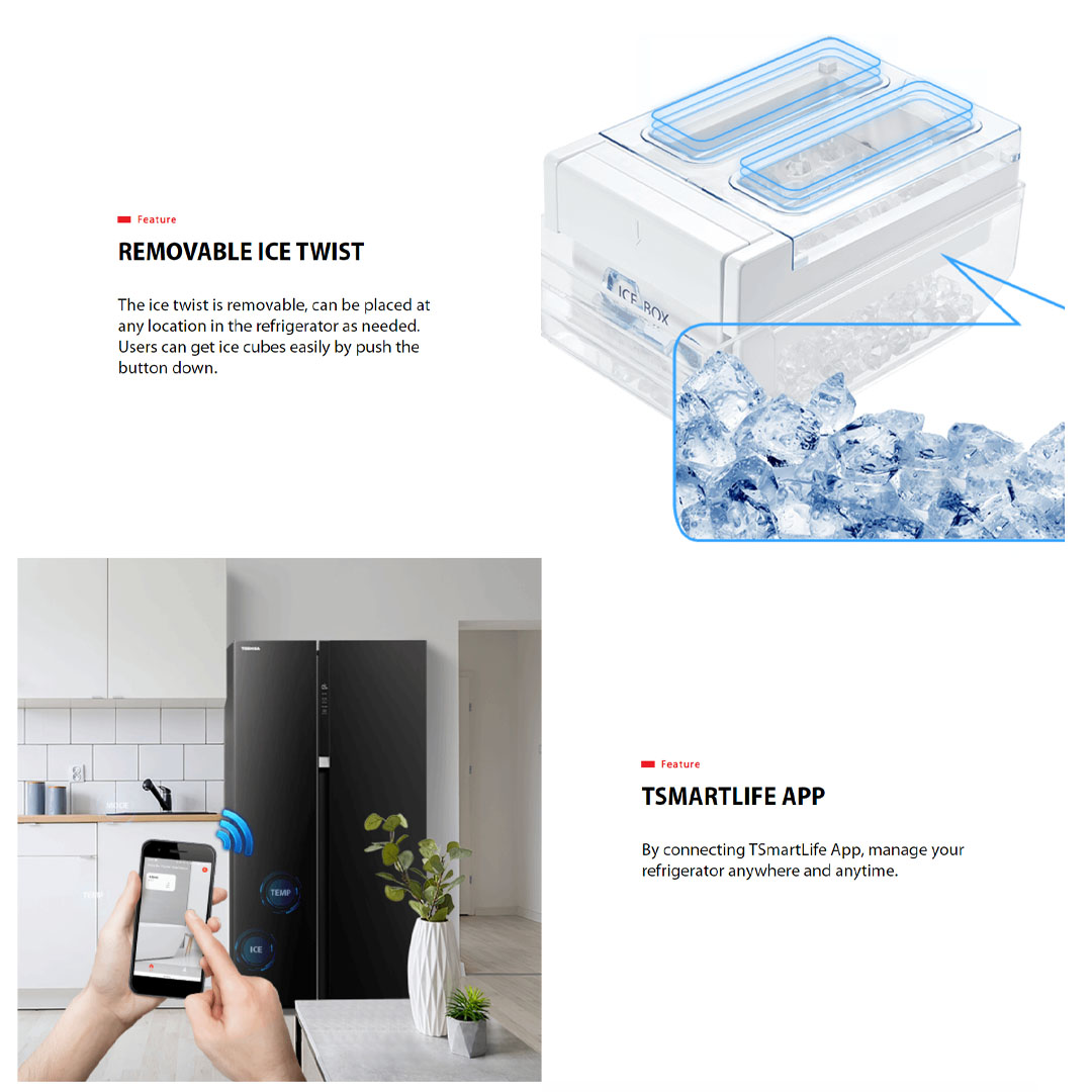 TOSHIBA 623L Side by Side Origin Inverter Refrigerator GR-RS780WI-PGY(22)  | Dual Alloy Cooling | Pure Bio | Touch Digital Panel | Twist Ice Maker | TSmartLife Smart Control |  Refrigerator with 1 Year Warranty