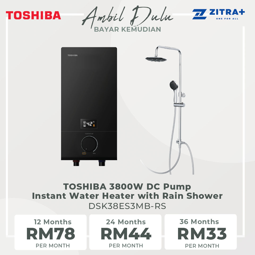 TOSHIBA 3800W DC Pump Instant Water Heater with Rain Shower DSK38ES3MB-RS | Energy-saving and Quiet DC Pump | 5 Versatile Shower Mode | Water Heater with 1 Year Warranty