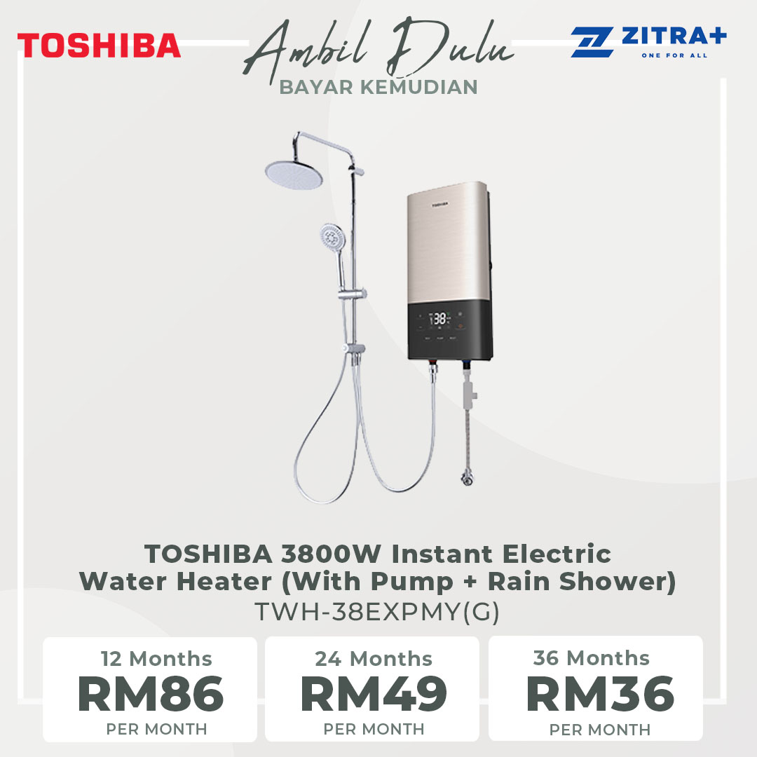 Toshiba 3800W Instant Electric Water Heater (With Pump+Rain Shower) TWH-38EXPMY(G) | Safeguards System | Constant Temperature System | Exclusive Bathing Mode | Splash-proof Protection | Water Heater with 1 Year General & 5 Year Motor Warranty