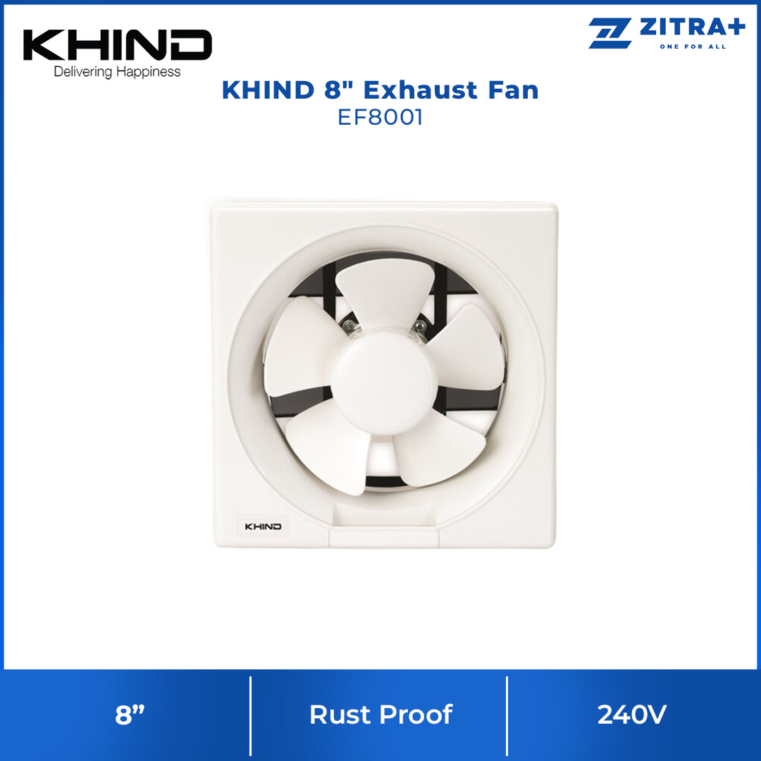 KHIND 8" Exhaust Fan EF8001 | Built-in Safety Thermal Fuse | Back-Flow Louvres | Built-in Oil Receptable-Detachable For Cleaning | Exhaust Fan with 1 Year General Warranty & 3 Years Motor Warranty