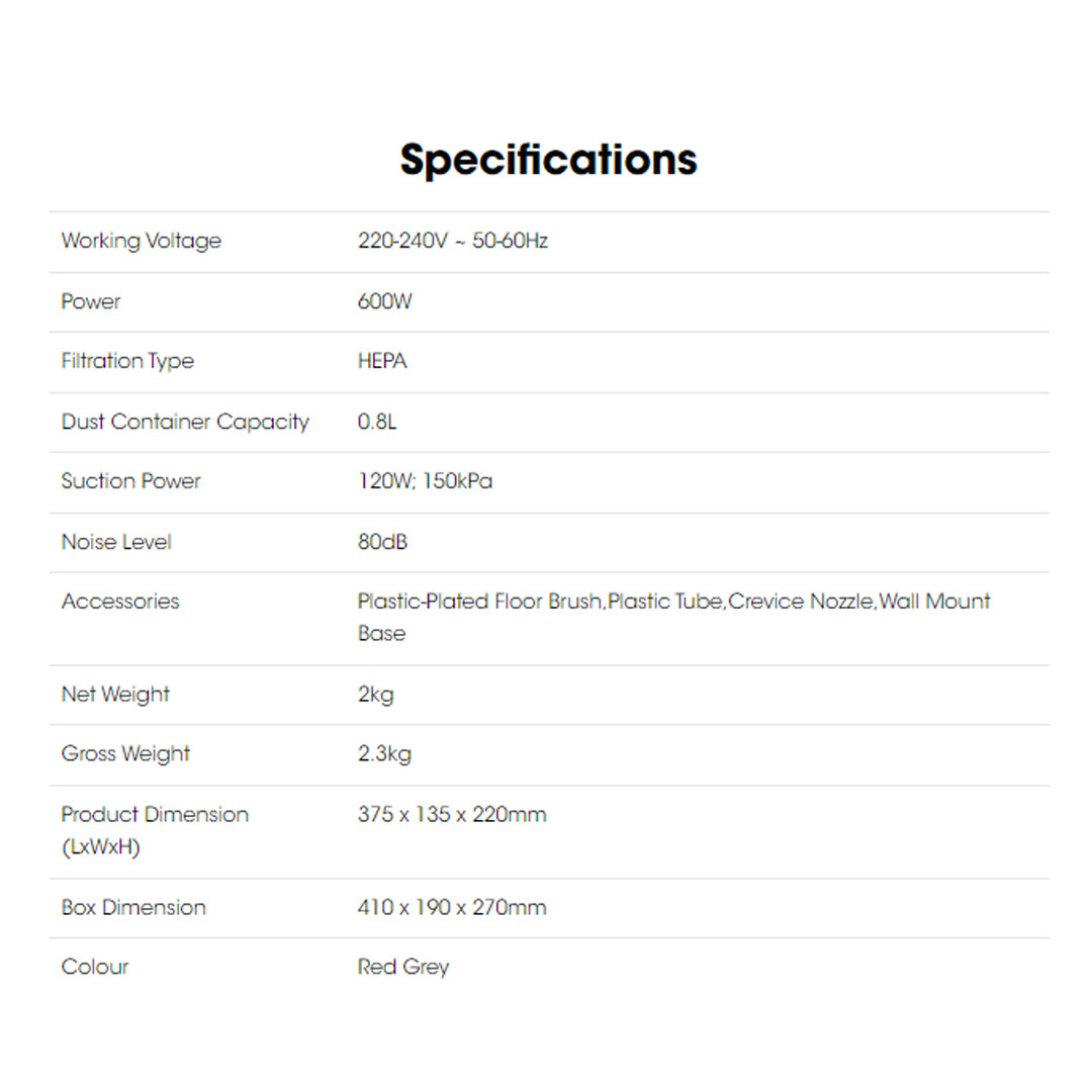 KHIND 600W Stick Vacuum Cleaner VC66B Cyclonic system with HEPA filt