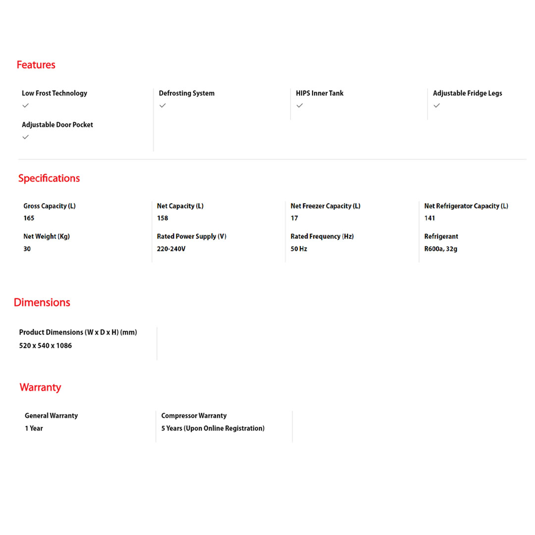 Toshiba 165L Single Door Refrigerator GR-RD208CM-DMY(37) | Low Frost Technology | Defrosting System | HIPS Inner Tank | Frozen Zone | Multi-Step Adjustment | Refrigerator With 1 Year Warranty