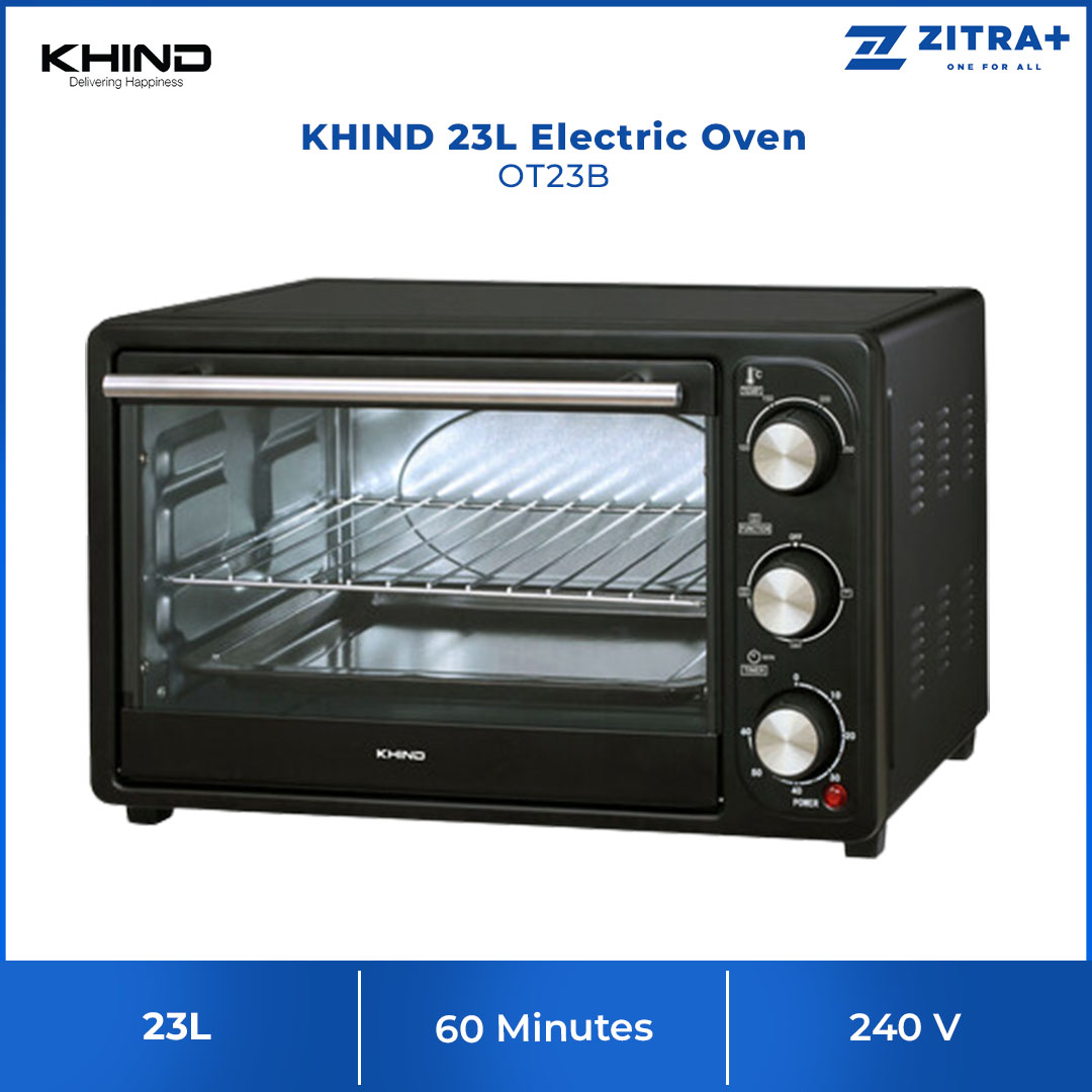 KHIND 23L Electric Oven OT23B | 60 Minutes Timer with Bell Signal | Versatile Heat Source Selection | Temperature Control | Oven with 2 Years Warranty