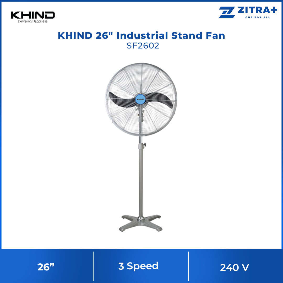 KHIND 26"  Industrial Stand Fan SF2602 | Built-in Safety Thermal Fuse | 3-Speed Setting | High Air Delivery | Stand Fan with 1 Year General Warranty & 3 Years Motor Warranty