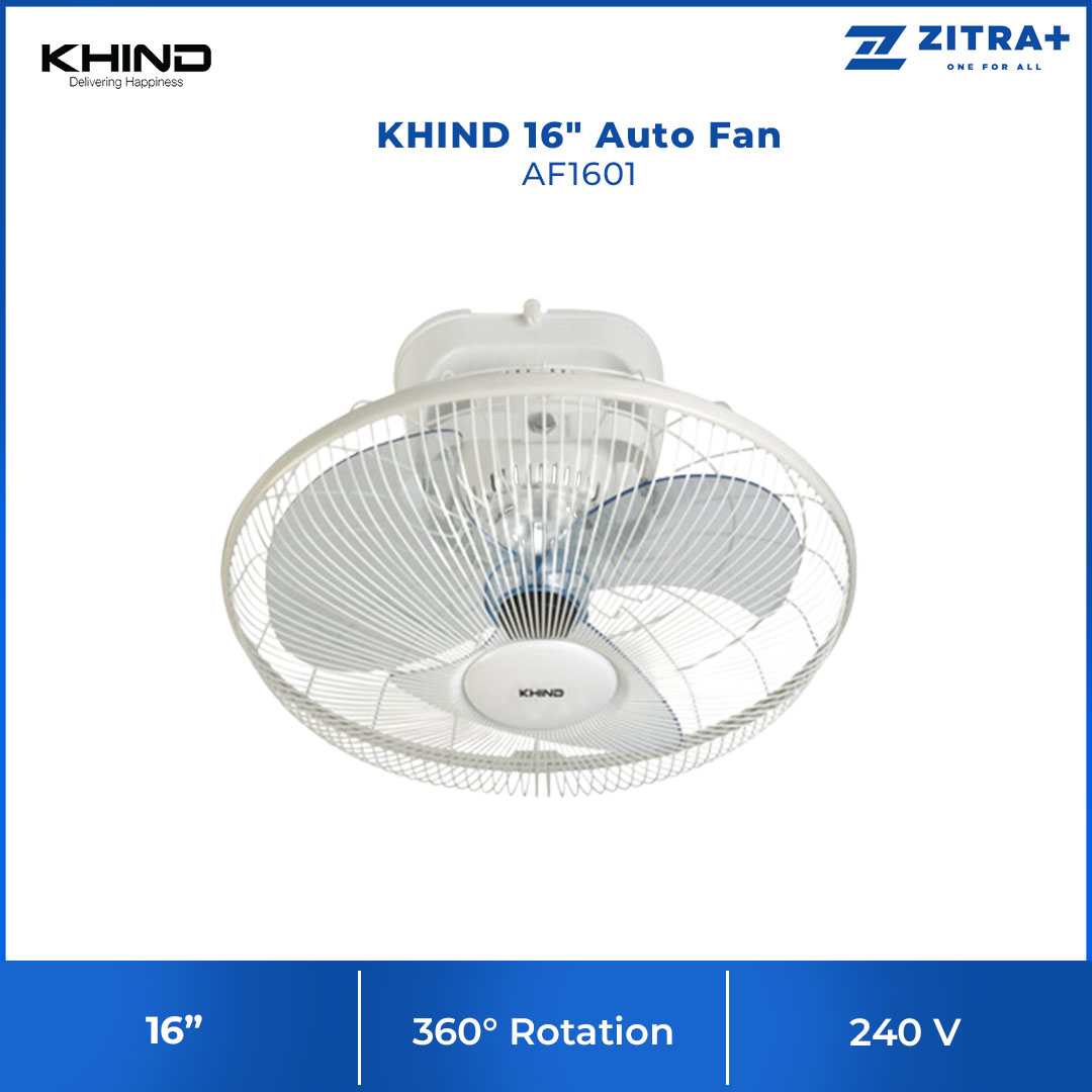 KHIND 16" Auto Fan AF1601 | 3 Speed Regulator Control | Durable Ball Bearing Motor | Built-in Safety Thermal Fuse | Fan with 1 Year General Warranty & 3 Years Motor Warranty
