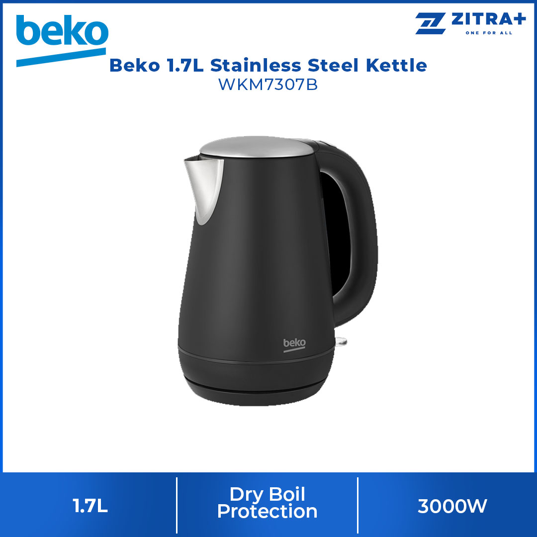 Beko 1.7L Kettle WKM7307B | Dry-boil Protection | Stainless Steel Kettle | 360° Rotary Base | Motor Power : 3000W | Kettle with 2 Years Warranty