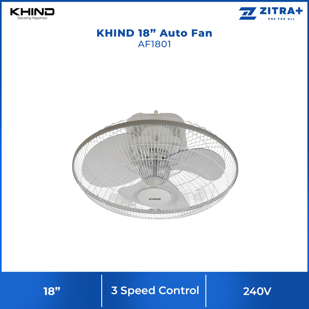 KHIND 18" Auto Fan AF1801 | 3 Speed Regulator Control | 360° Rotation for All Round Cooling | Built-in Safety Thermal Fuse | Adjustable 3 Angle Position | Auto Fan with 1 Year General Warranty & 3 Years Motor Warranty