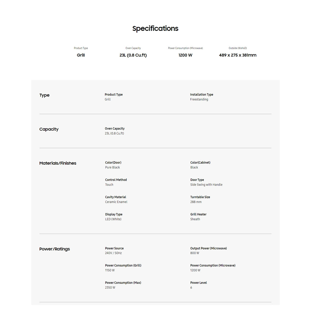 SAMSUNG 23L Grill Microwave Oven with Healthy Grill Fry Function | MG23T5018CK/SM | MG23T5018CP/SM | Healthy Grill Fry Function | Fast Defrosting | Microwave Oven with 1 Year Warranty