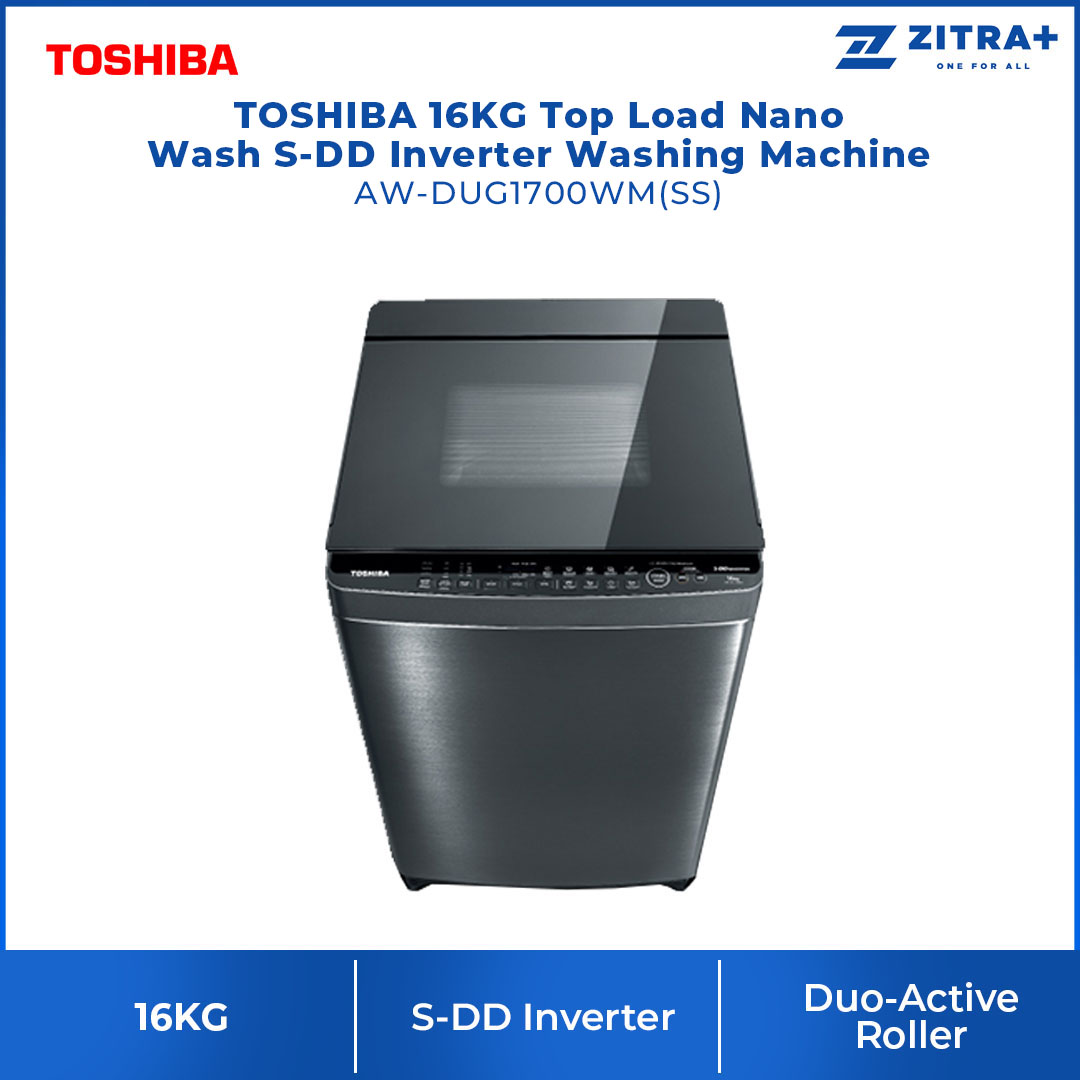 TOSHIBA 16KG Top Load Inverter Washing Machine AW-DUG1700WM(SS) | S-DD Inverter | Duo-Active Roller | Washing Machine with 2 Year General & 13 Year Motor Warranty