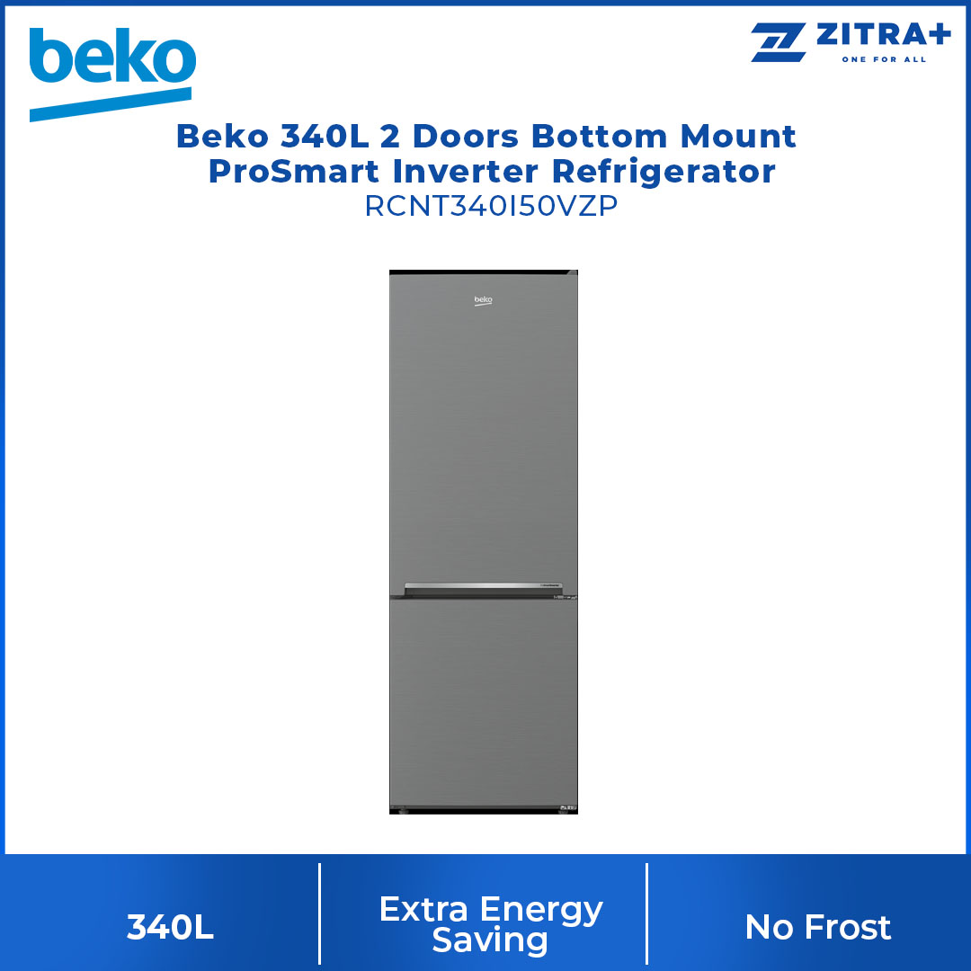 Beko 340L 2 Door Bottom Mount ProSmart Inverter Refrigerator RCNT340I50VZP | 5 Star Energy Efficiency Class | ProSmart Inverter Compressor | Active Odour Filter | EverFresh+ | Refrigerator with 2 Years General Warranty & 12 Years Motor Warranty
