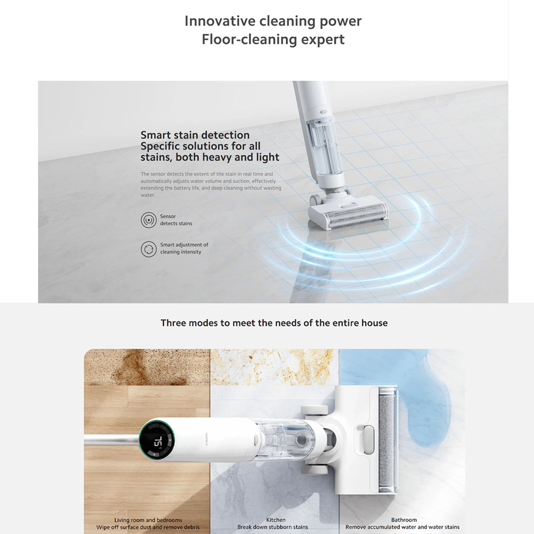 Xiaomi 220W Truclean W10 Ultra Wet Dry Vacuum B305GL | 3680mAh Large Capacity | Smart Voice Prompt | LED Digital Display | Multiple Protections | Sensor Detects Stains | Automatic Water Refill | High Frequency Mopping | Vaccum with 1 Year Warranty