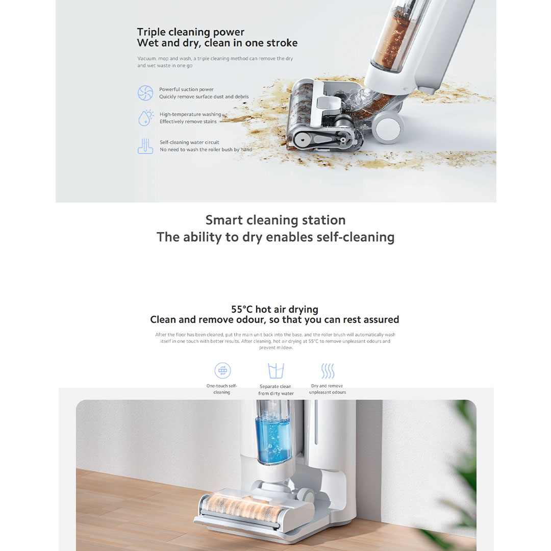 Xiaomi 220W Truclean W10 Ultra Wet Dry Vacuum B305GL | 3680mAh Large Capacity | Smart Voice Prompt | LED Digital Display | Multiple Protections | Sensor Detects Stains | Automatic Water Refill | High Frequency Mopping | Vaccum with 1 Year Warranty