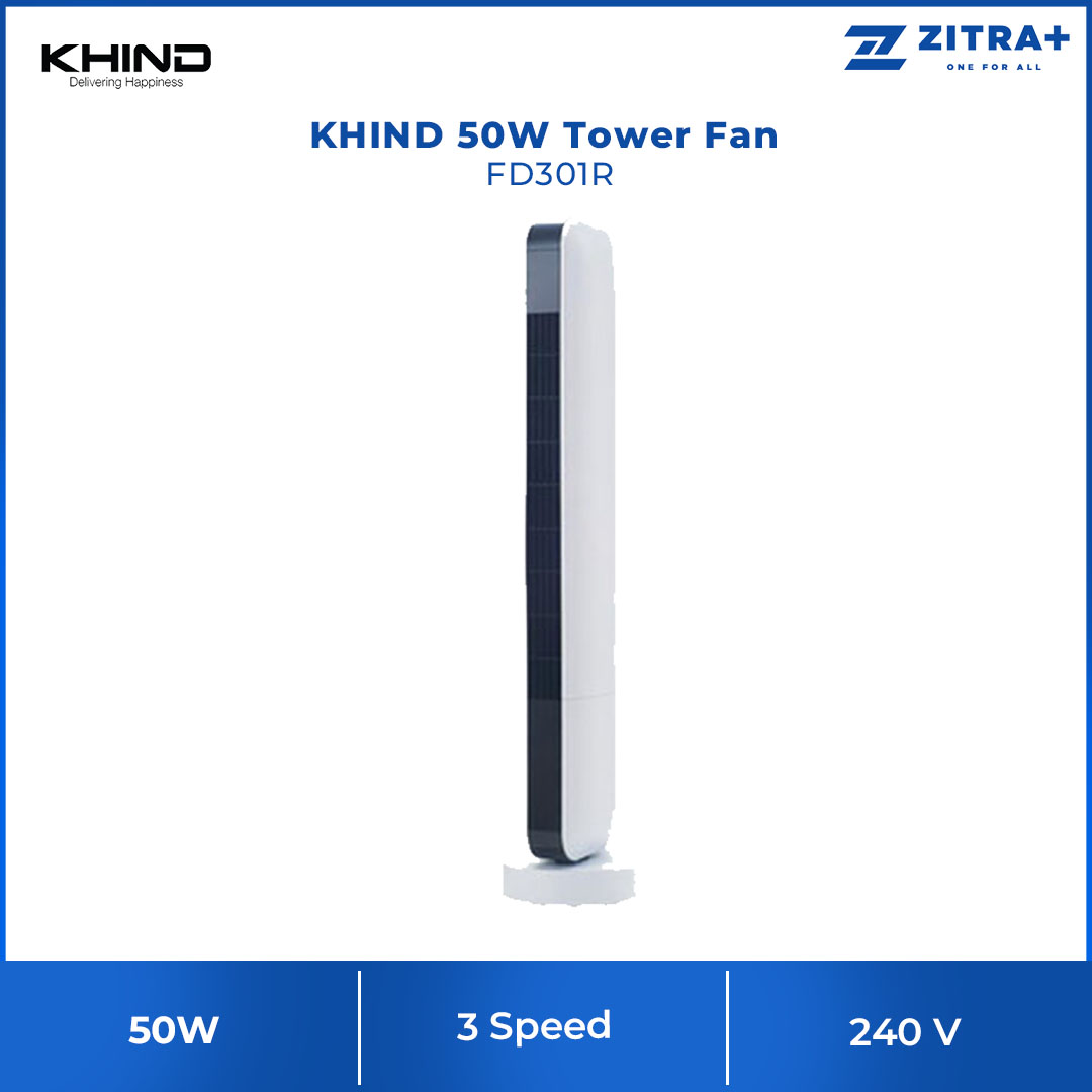 KHIND 50W Tower Fan FD301R | Auto Oscillation | Motor Overheat Protection | With Detachable Air Filter Net | 3 Speed Setting | Tower Fan with 1 Year Warranty